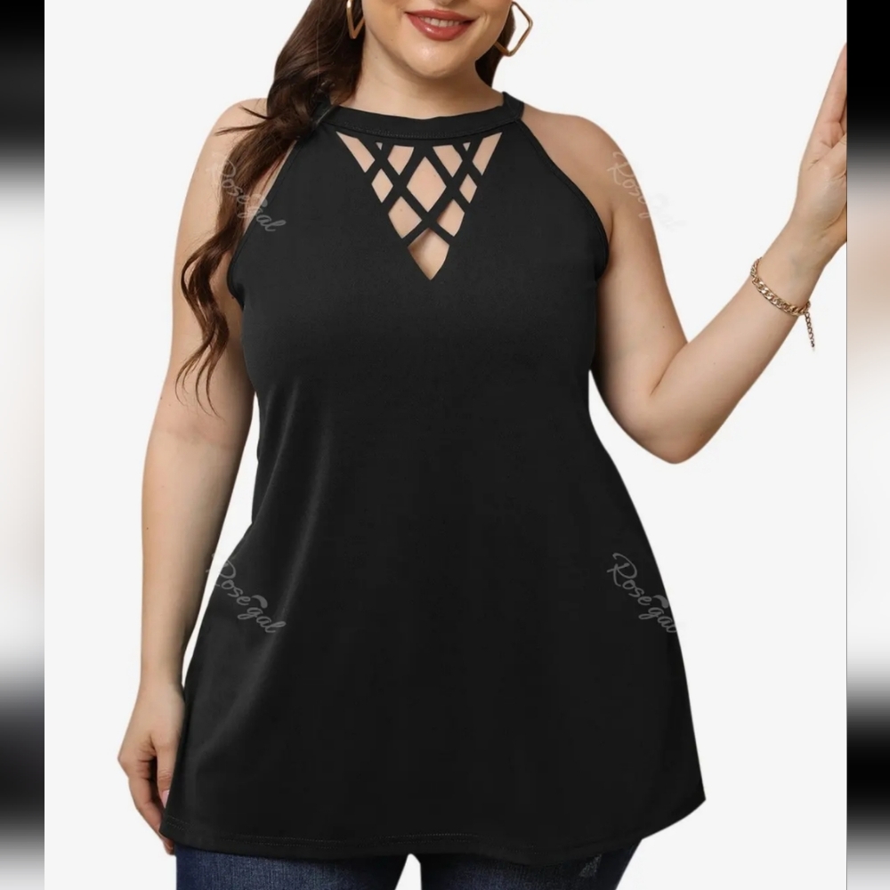 Simple Black Tank with Criss Cross Accent